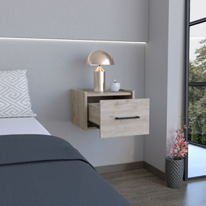 Mesita de Noche Flotante Gris Claro con Cajón, Estante de Almacenamiento para Dormitorio Montado en la Pared - Product Image 2