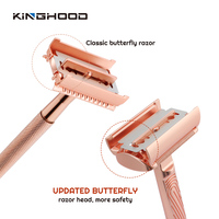 Rasoir de sécurité papillon à double tranchant en acier inoxydable rose doré, lame ergonomique Boby, logo personnalisé, pour femmes