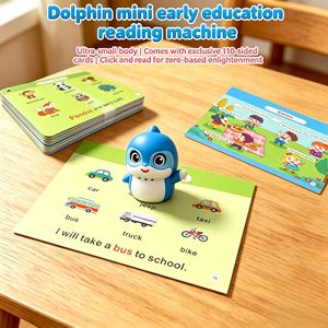 Stylo de lecture pour enfants en forme de dauphin mignon, 55 cartes flash phoniques <span class=keywords><strong>double</strong></span> face, jouet éducatif précoce, cadeau pour la Journée des enfants - Product Image 3