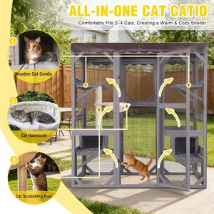 Grande enclos extérieur moderne en bois massif pour <span class=keywords><strong>chat</strong></span>, cage à <span class=keywords><strong>chat</strong></span> avec fenêtre spacieuse, abri pour chats d'extérieur - Product Image 2