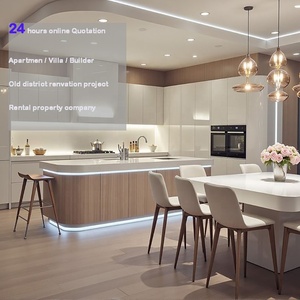 Ensemble complet de meubles de cuisine en aluminium et PVC, prix compétitif, design moderne avec cuisinière intégrée et plan de travail en quartz. - Product Image 3