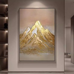 Hand Painted Golden Mountain Oil Painting Metal Frame 3D Abstract Landscape <b>Art</b> For Entrance Hall Decor - Product Image 4