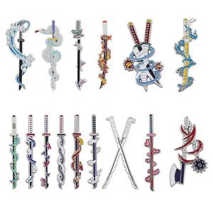 Llavero de Metal Dorado, Estilo <span class=keywords><strong>Tanjiro</strong></span>, Mariposa Ninja, Kyojuro, Rengoku, Modelo de Espada Nichirin, Broche, Insignia - Product Image 2