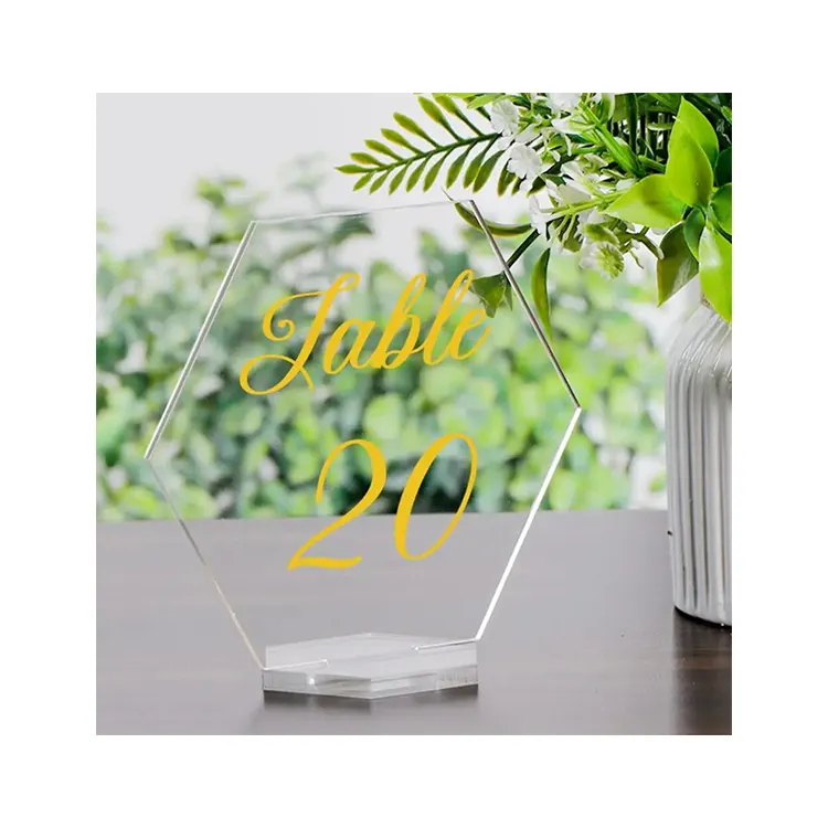 Biển Số Bàn Đám Cưới Bằng Acrylic Hình Lục Giác 1-20 Có Chân Đế Thẻ Chỗ Ngồi Trong Suốt Để Trang Trí Bàn Tiệc Cưới