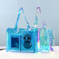 Sac fourre-tout holographique irisé, sac de shopping en PVC transparent imperméable, sac de plage transparent, cadeau personnalisable