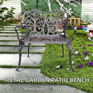 Modern Hotel Outdoor Patio <b>Garden</b> <b>Bench</b> Cast Aluminum Water Resistant -Furniture - Product Image 2