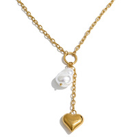 Collier en perles baroques simulées exquises JINYOU 8554, collier avec pendentif en forme de cœur plaqué or en acier inoxydable