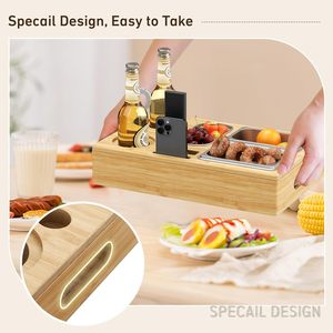 In legno di bambù <span class=keywords><strong>divano</strong></span> Organizer <span class=keywords><strong>divano</strong></span> Bar scatola Snack vassoio con 2 portabicchieri e supporto per <span class=keywords><strong>telecomando</strong></span> - Product Image 5