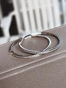 Xinfly 18k White Gold Genuine Natural Diamond Round Iced Out <b>Hoop</b> <b>Earrings</b> - Product Image 3