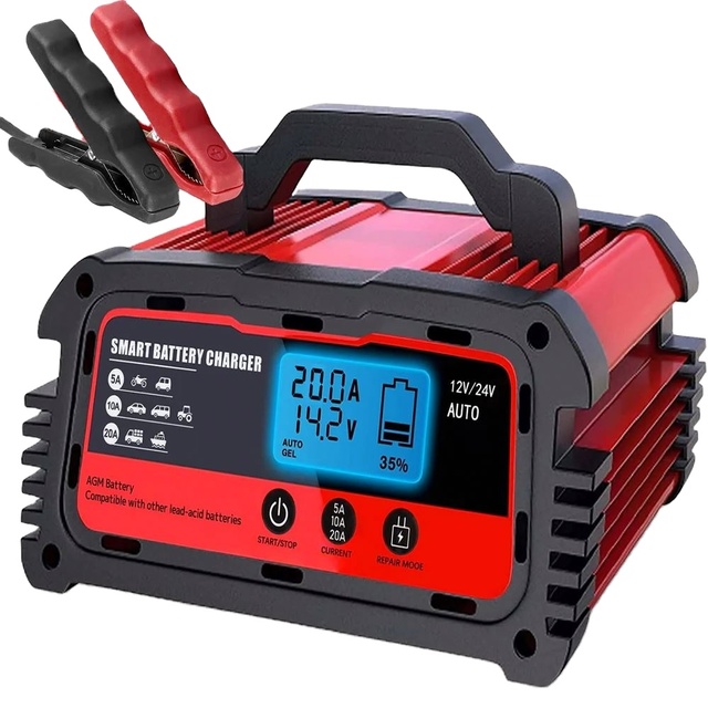 20A 12V 24V Smart Car Battery Charger for Lead Acid Battery LED Display Smart Fully Automatic Battery Charger for Trucks