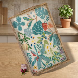 Plateau de service pour café, thé et en-cas, design multifonctionnel, plateau décoratif, planche à découper en bois, écologique, forme rectangulaire - Product Image 1