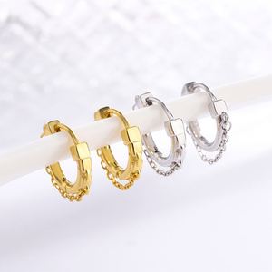 925 Sterling <b>Silver</b> Huggie <b>Earrings</b> Minimalist <b>Silver</b> Chain Hoop <b>Earrings</b> Women <b>Men</b> Jewelry Accessories - Product Image 1