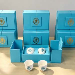 Boîte cadeau élégante bleue à double <span class=keywords><strong>porte</strong></span> avec impression dorée personnalisée pour tasses à thé, emballage pour cadeaux d'entreprise VIP - Product Image 1