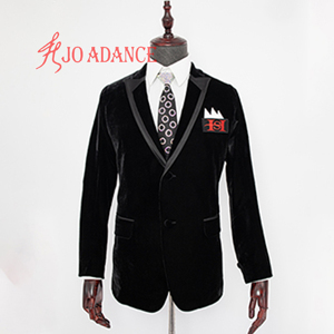 Completo Smoking Nero <span class=keywords><strong>da</strong></span> <span class=keywords><strong>Uomo</strong></span> per Danza Latina, Abito <span class=keywords><strong>da</strong></span> Ballo a Doppio Petto per Ballerini Professionisti - Product Image 2