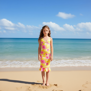 Costume da bagno intero HDJ con controllo pancia, scollo all'americana, stampa floreale e gonna, per bambine, taglie 4, 6, 8, 10, 12, 14 - Product Image 3