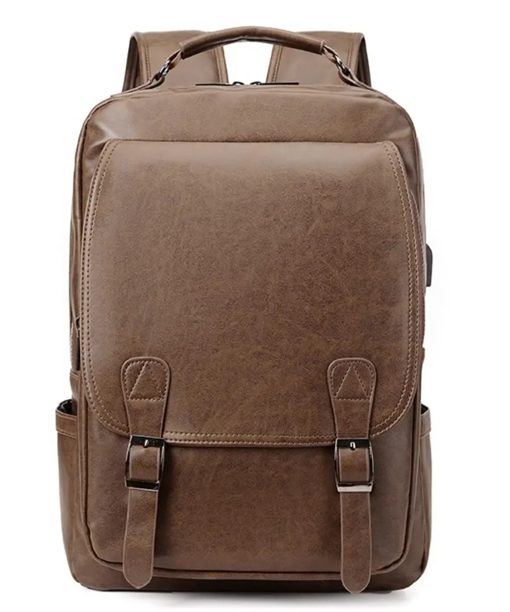 Haoen Sac à dos d'extérieur marron pour hommes Sac de week-end en imitation cuir Sac à dos de voyage pour ordinateur portable avec port USB