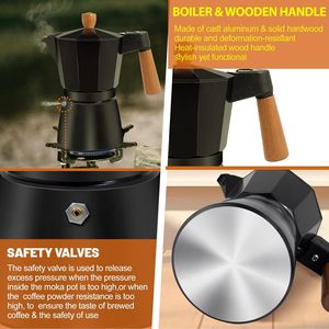 Cafetière Moka en aluminium 6 tasses 300 ml avec poignée en bois véritable - Product Image 5