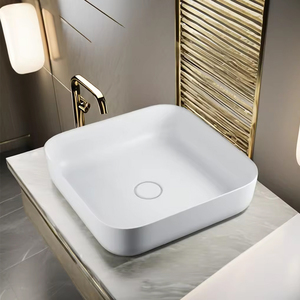 Lavabo de Acrílico con Diseño Tradicional de Piedra Artificial, con Desagüe, Capacidad de 9L, Acabado Brillante, para Encimera de Baño - Product Image 1
