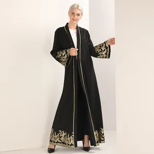 2019 new arrival Black dress Abaya new collection fashion printed floral high quality kimono abaya dubai wholesale