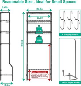 Scaffali da bagno a 4 livelli sopra il ripiano del water sopra lo scaffale del bagno indipendente - Product Image 3