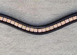 Brida de caballo de cuero ondulado de oro rosa de alta calidad, banda para cejas en forma de U con envoltura de cuero suave - Product Image 2