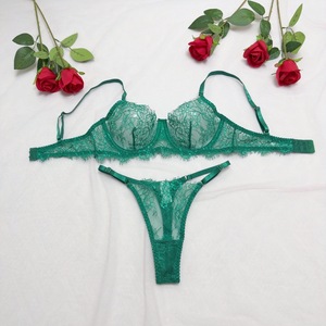 Conjunto de lencería de encaje verde para mujer, conjunto de sujetador push-up transparente y bragas, lencería semitransparente para mujer, conjunto de lencería de talla grande. - Product Image 3