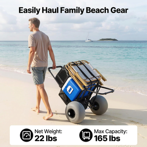 Carrello da Spiaggia Pieghevole YONK per Carichi Pesanti, Ruote da 12 Pollici, Capacità 75 kg, Altezza Regolabile (86-114 cm), Materiale Q195, Nero/Grigio - Product Image 2