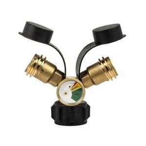 Adaptador distribuidor tipo Y para tanque de propano con manómetro para hornos y calentadores de gas, construcción metálica - Product Image 2