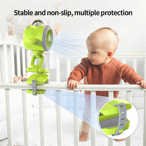 ベビーカーファン スピーカー照明ランプ用 ハンズフリーポータブルミニ充電式パワーバンク クリップオンファン 5スピード 低騒音 - Product Image 1