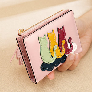 Cute Cat Women Girls Small Bifold Wallets PU Leather Zipper Waterproof Card Holder Multi-Card Slot Clutch <b>Purse</b> - Product Image 4