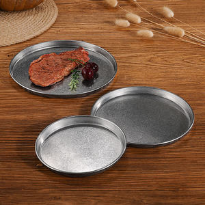 Stainless Steel Round <b>BBQ</b> Plate 304 Non Stick Flat Bottom Large Tray For Food Serving And Grilling - Product Image 1