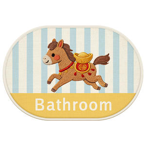 Alfombra de baño con diseño de poni, ovalada, de imitación de lino, antideslizante, absorbente de agua, de secado rápido, para baño - Product Image 1