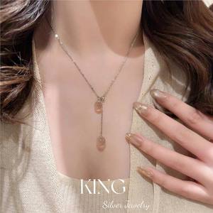 เครื่องประดับคิงซิลเวอร์ สร้อยคอคริสตัลคู่ S925 เงินชุบทอง คริสตัลสีขาวใส สำหรับผู้หญิง สวมใส่ได้ทุกวัน - Product Image 4