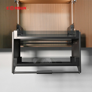 Panier coulissant de cuisine Consun à double couche en verre trempé avec amortisseur, style moderne et minimaliste - Product Image 1