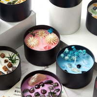 Bougie parfumée artisanale écologique longue durée, designs décoratifs assortis pour les fêtes de Diwali, cire de soja naturelle, pot noir, cristaux