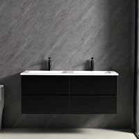 Meuble-lavabo double vasque noir mat 120 po - Meuble mural à 4 tiroirs avec double lavabo pour projets industriels, lofts et hôtels