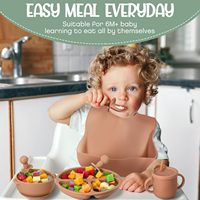 Juego de Platos de Silicona para Bebé, Personalizado, Libre de BPA, con Babero y Vaso con Pajita, Juego de Vajilla de Grado Profesional para Recién Nacidos