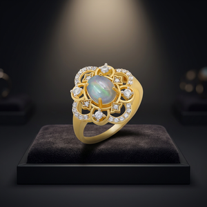Fine Gourik <b>Gold</b> Plated Ethiopian <b>Opal</b> with Zircon Flower Hollow Design <b>Ring</b> for Women Party Occasion - Product Image 2