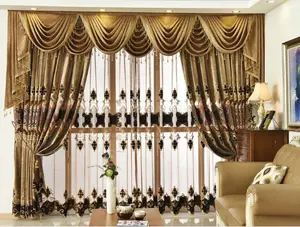 Rideau de fenêtre de style européen avec fleurs brodées de luxe prêt à l'emploi avec cantonnière pour le salon chambre à coucher