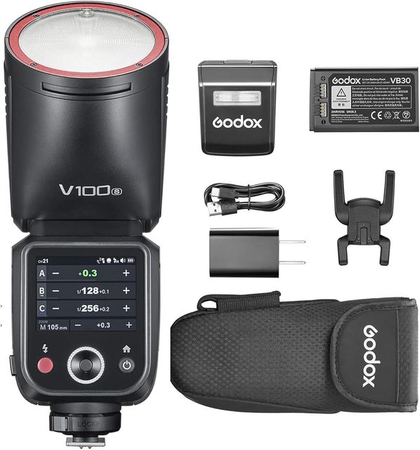 GODOX V100C Flash 100Ws Round Head Touch Screen Flash, Built-in Lithium Battery, for Sony ,Canon,Nikon,FUJIFILM Camera.