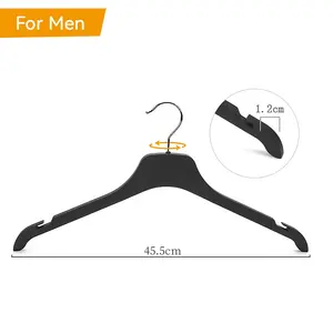 Plastic Hanger With Designer Custom Logo Plastic Hanger Clothing Store Hangers For Dress Black Clothes Pant Rubber Coating Hanger