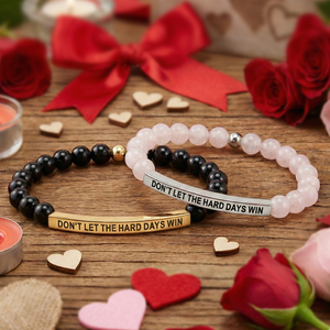 Bracelets de <span class=keywords><strong>distance</strong></span> pour couple Go2boho, perles de quartz rose et d'onyx noir avec barre gravée, ne laissez pas les jours difficiles gagner, <span class=keywords><strong>cadeau</strong></span> - Product Image 4