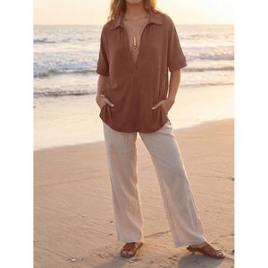 Custom <b>Womens</b> Oversized Deep V Neck Ribbed Knit Shirt Short Sleeve Casual <b>Top</b> Summer Wear - Product Image 5