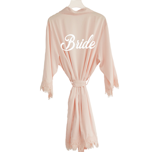 فستان لوصيفات العروس من الحرير والساتان, فستان لوصيفات العروس من الحرير والساتان غير اللامع مزين بالدانتيل بتصميم الكيمونو يصلح كهدية للعروس في الصباح - Product Image 2