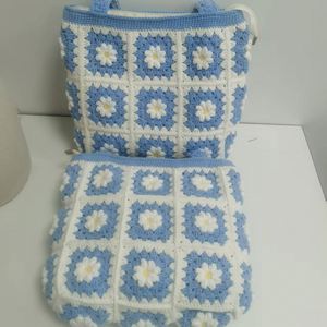 Sac fourre-tout en coton tricoté au crochet fait main pour femme, motif floral, style Amigurumi, sac de rangement décontracté, sac hobo ajouré, motif carré Granny Square - Product Image 6