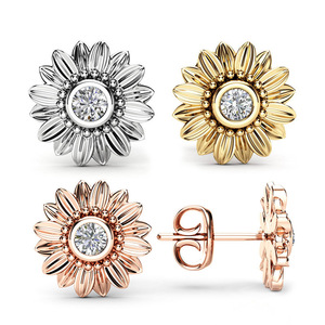 Eleganti Orecchini a Perno a Forma di Girasole per Donne, Orecchini con Pietre Scintillanti, Gioielli alla Moda per Ufficio e Uso Quotidiano, Vendita all'Ingrosso - Product Image 1