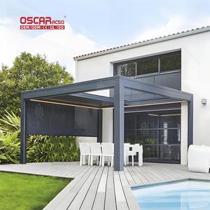Techo de pérgola retráctil motorizada <span class=keywords><strong>para</strong></span> jardín, patio, balcón, toldo impermeable <span class=keywords><strong>para</strong></span> exteriores con luz LED, madera tratada a presión - Product Image 1