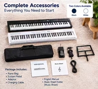 Clavier de piano numérique portable 61 touches avec Bluetooth, batterie rechargeable, double haut-parleur, 128 sons et rythmes pour débutants