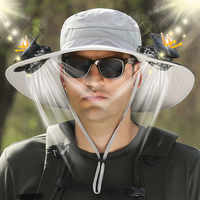 Sombrero de ventilador solar para hombres y mujeres-Sombrero de cubo de ala ancha recargable de alta potencia con ventiladores de refrigeración para senderismo y Pesca