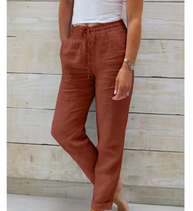 Nuevos <span class=keywords><strong>Pantalones</strong></span> Casuales de Otoño para <span class=keywords><strong>Mujer</strong></span>, Holgados, de Cintura Alta, Elástica, de Color Sólido, de Algodón y Lino, para <span class=keywords><strong>Wish</strong></span> - Product Image 5